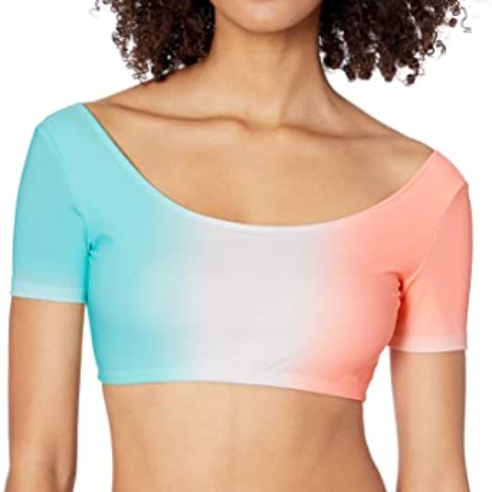 EIDON Polly Short Sleeve Crop Bikini Top Swimsuit